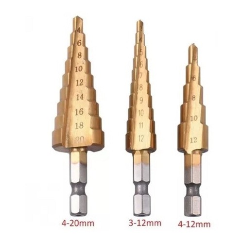 Broca Escalonada Escariadora Kit C/ 3 Peças Marcenaria em Oferta na Shopee