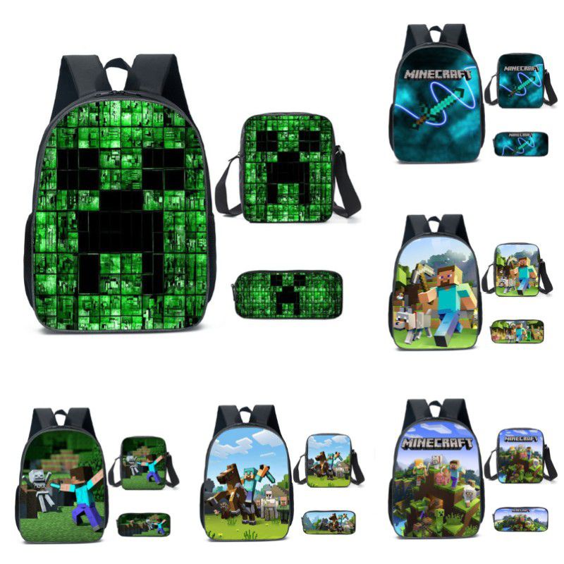New 3 pcs Minecraft School Bag Backpack Kids Shoulder Bag Pencil Case ...
