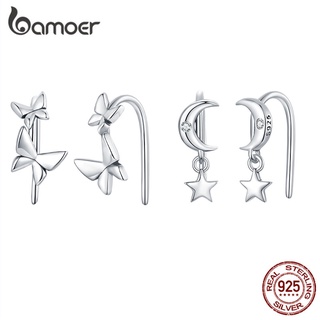 Brincos Bamoer 925 Prata Estrela Lua Buttrefuly Ear Hooks Moda Jóias Presentes Para Mulheres Meninas