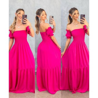 Vestido Longo Manga curto Flare Elastex/COD:V03 em Oferta na Shopee
