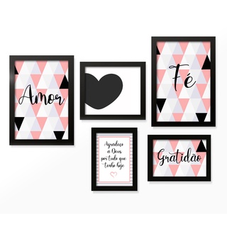 Kit 5 Quadros Decorativos Placas Várias Cores Abstrato Frases Motivação Gratidão Sala Quarto Lar Cozinha Copa 60x70