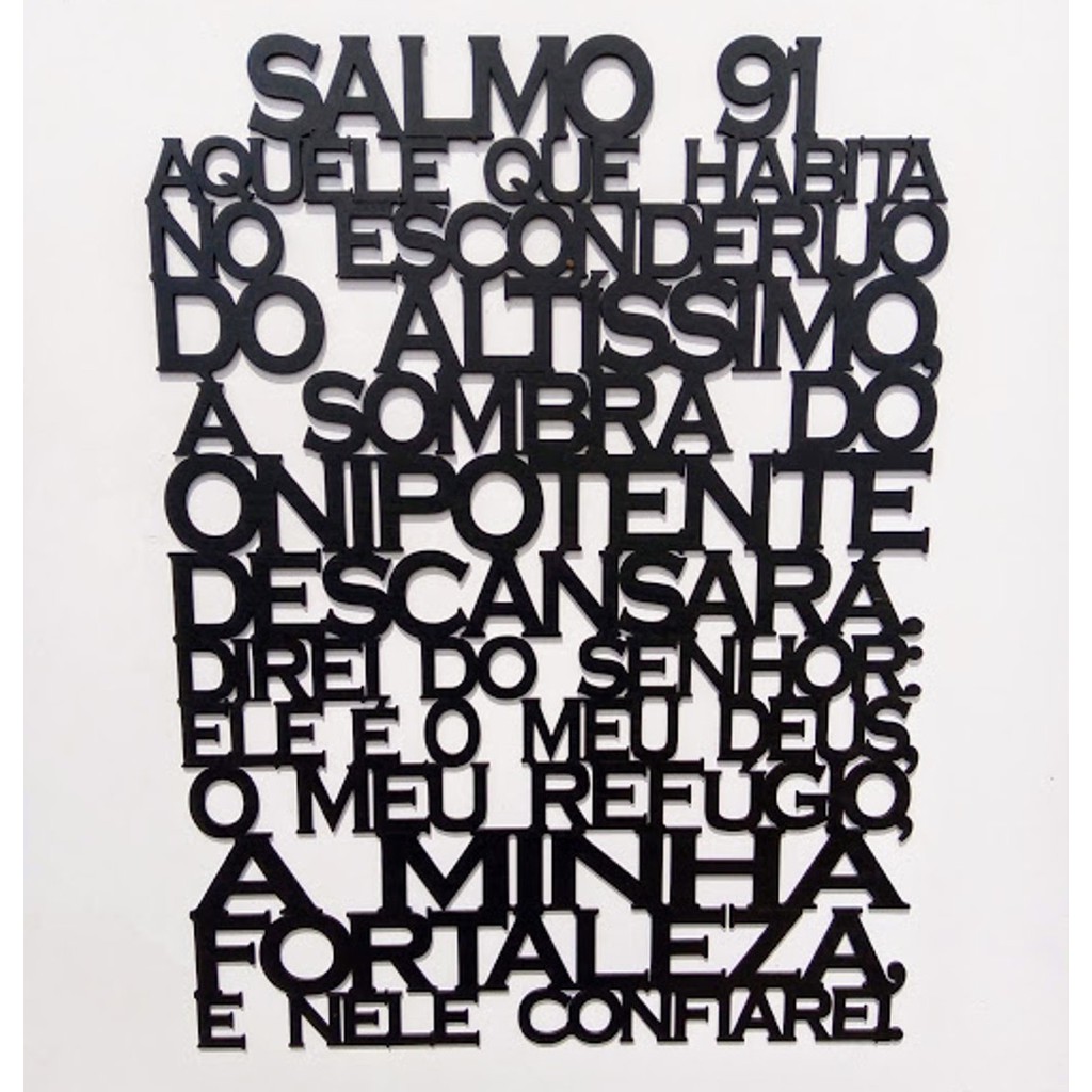Quadro painel oração Salmo 91 58 cm em MDF cor preto Grande