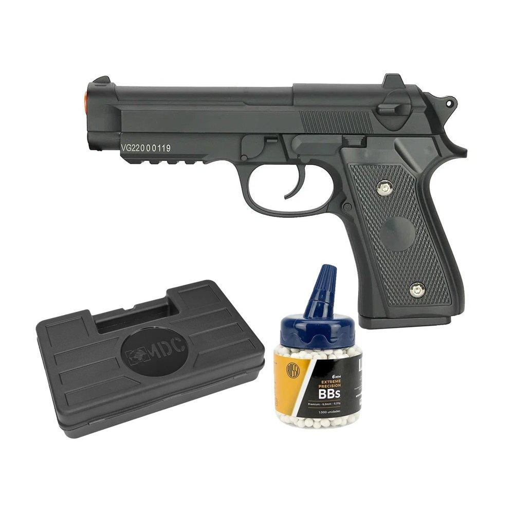 Pistola Airsoft PT92 V22 Full Metal Spring 6mm + BBs + Case em Oferta na Shopee