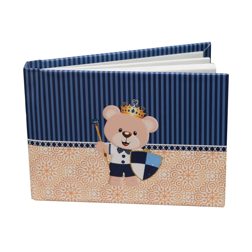 Instalivro Álbum 10x15 Autocolante Horizontal para 20 fotos URSO ESCUDO Bebê Azul Coroa