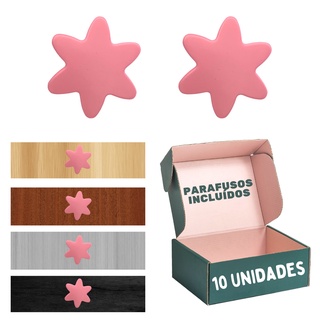 Puxador Estrela 1 Furo Rosa Armário/gaveta/móveis - 10 Unid.