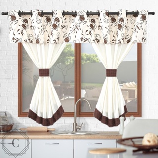 Cortina De Cozinha / gourmet e Copa  2,60m X 1,40m Para Varão Simples bege / Marrom em Oferta na Shopee