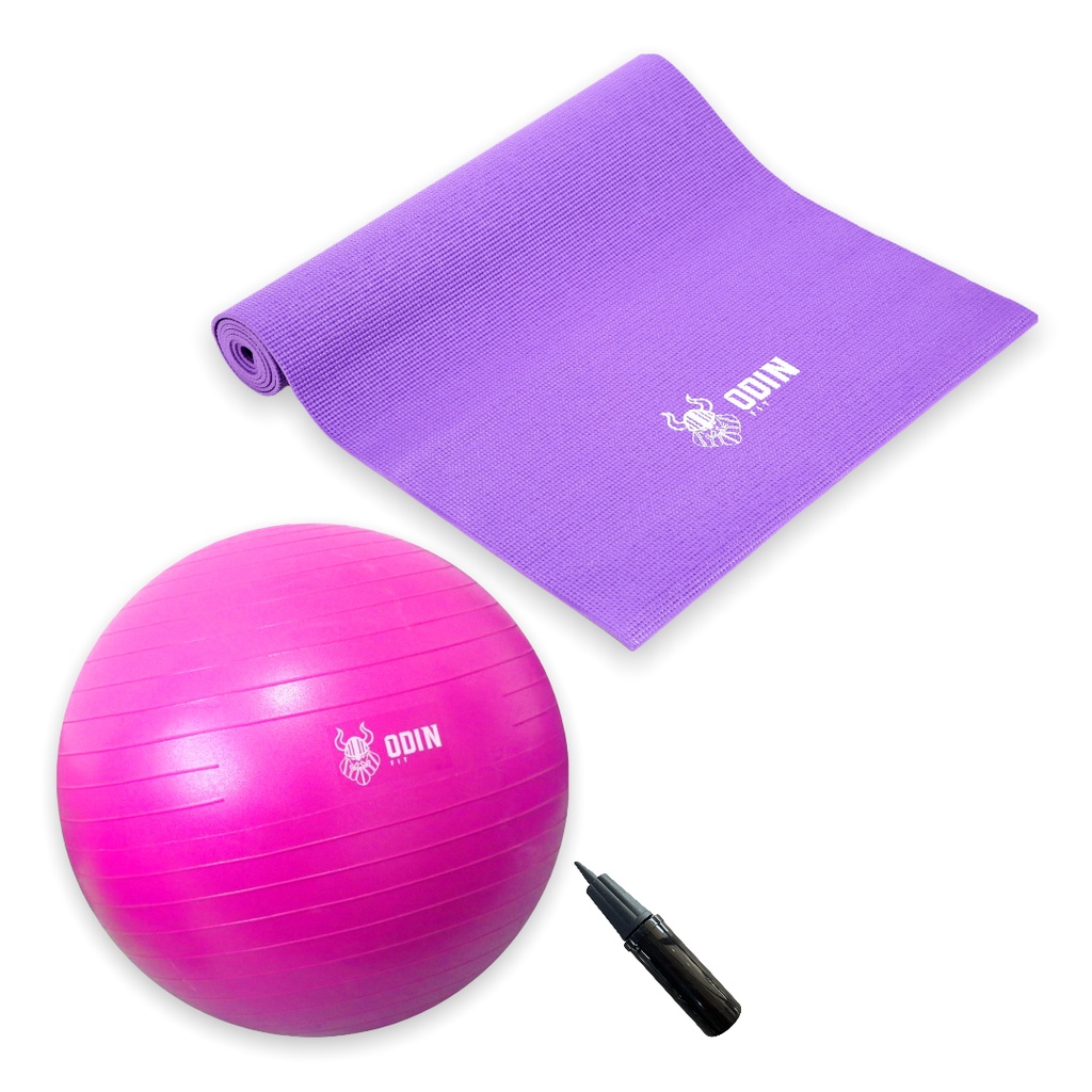 Kit Tapete de Yoga PVC Bola Pilates 55cm Rosa Ioga Odin Fit em Oferta na Shopee