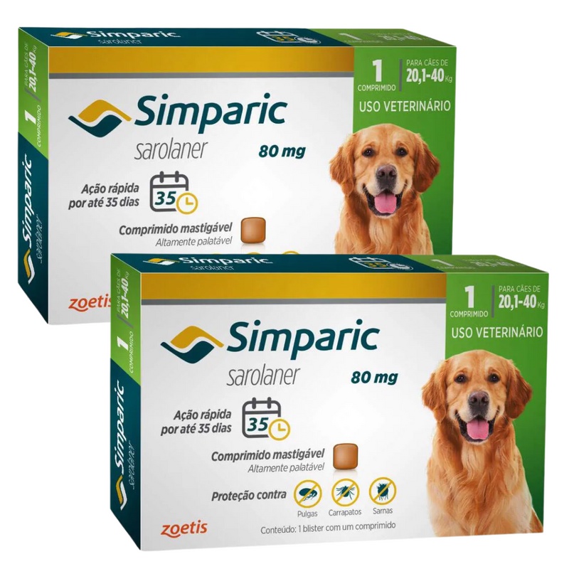 Simparic Antipulgas E Carrapatos Cães 20,1 a 40kg 2 Caixas com 1 Comprimidos Cada