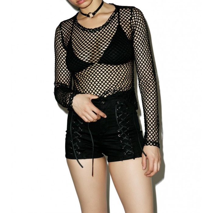 Blusa manga longa P ao G2 plus size tela arrastão(não acompanha cropped/topper) em Oferta na Shopee