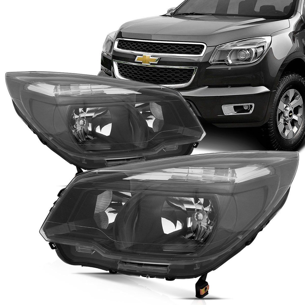 Par Farol S10 2012 2013 2014 2015 2016 Foco Duplo Máscara Negra - Spare Parts and Accessories for Vehicles