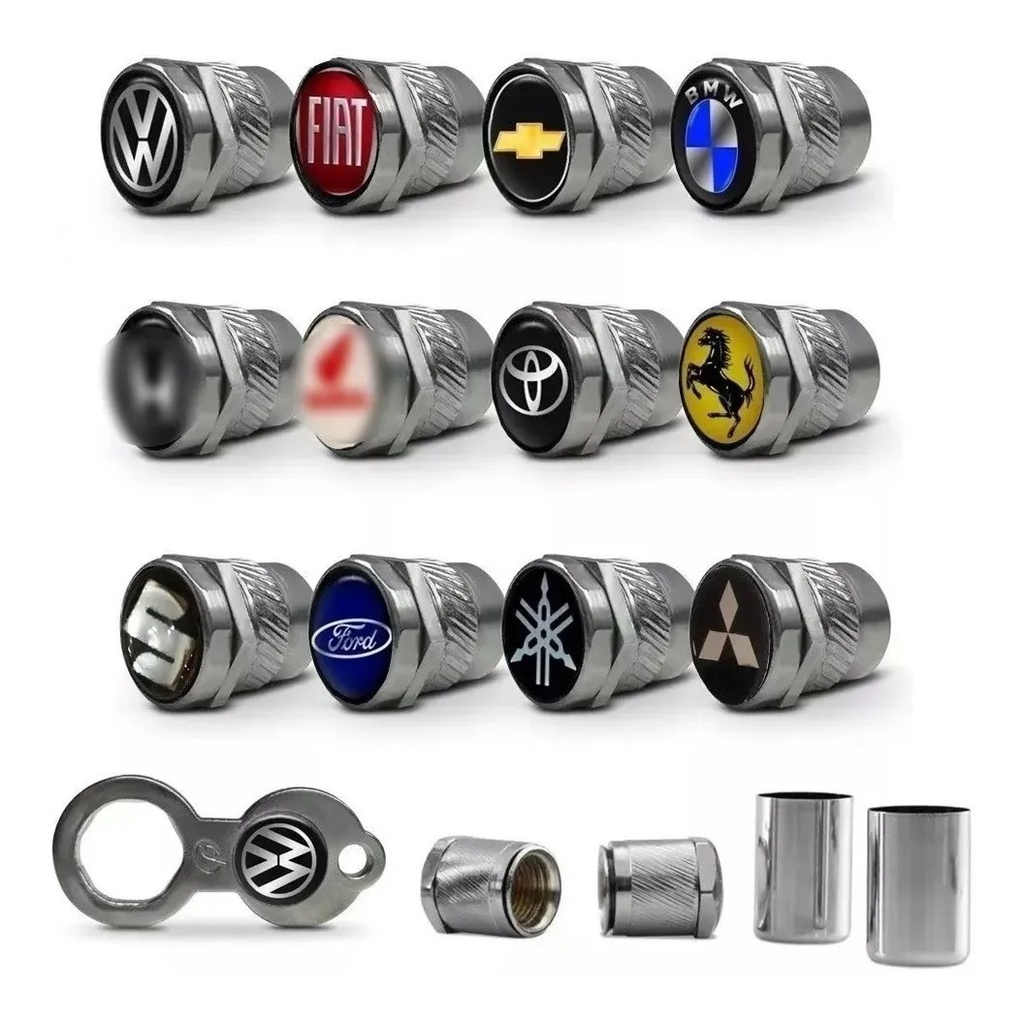 Kit 04 Bicos De Válvula Cromado De Roda Pneu Em Metal