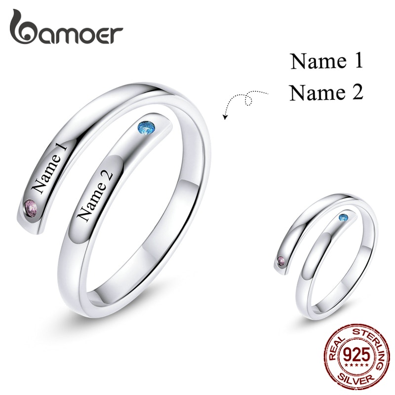 Bamoer Anel Personalizado com Letras Gravadas Prata 925 Ajustável para Presente de Aniversário Feminino SCR747​ em Oferta na Shopee