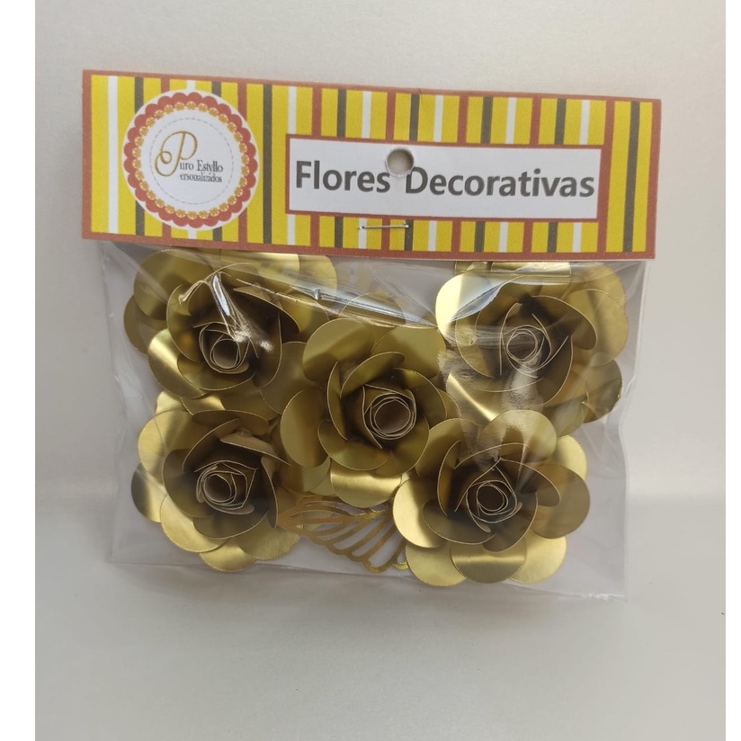 Flores de papel na cor laminada dourada para Bolos, caixas e lembrancinhas  | Shopee Brasil