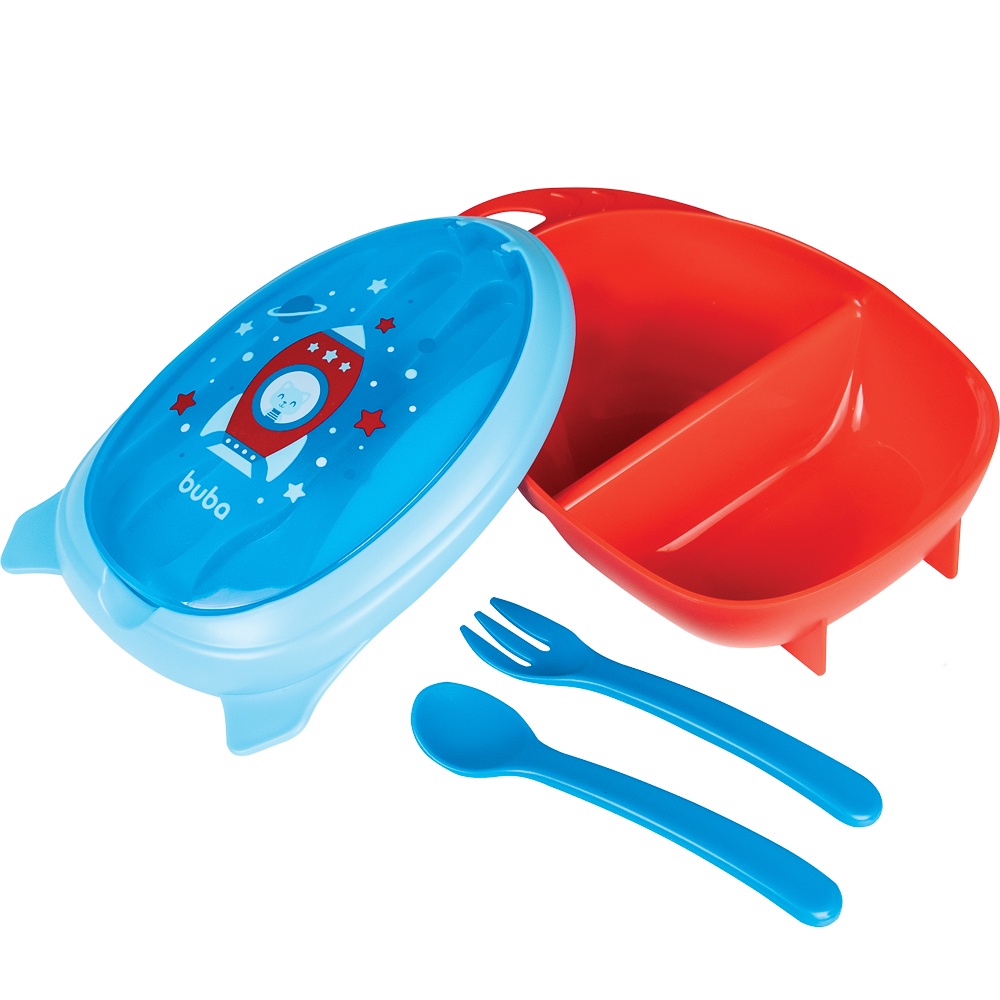 Kit Refeição Foguete Infantil 3 Pçs Com Divisória Buba - 13514/13515 100% Garantido