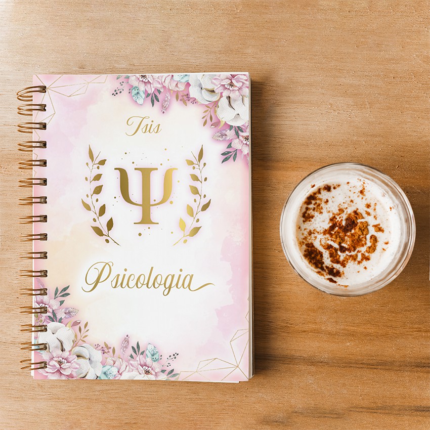 Caderno Psicologia - Tamanho A5, Colegial e Universitário - Capa Personalizada com o nome