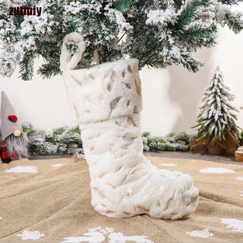 Zutmiy Snowflakes Embroidered White Plush Christmas Stockings Candy Socks Gifts Bag Ziu Shopee Brasil