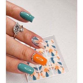 6 películas adesivos decoração de unhas manicure pedicure folhas raminhos