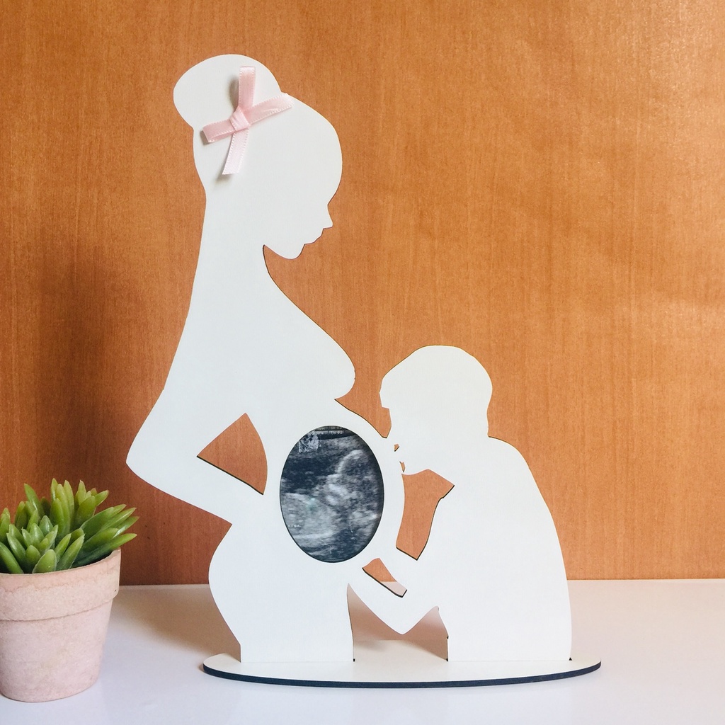 Porta Retrato de Ultrassonografia Mãe com Coque em mdf bebe gestante casal gravida chá revelação fraldas maternidade
