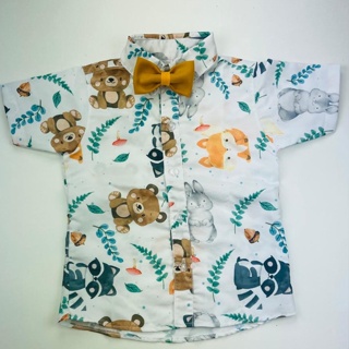 Camisa tematica BOSQUE infantil social menino em Oferta na Shopee