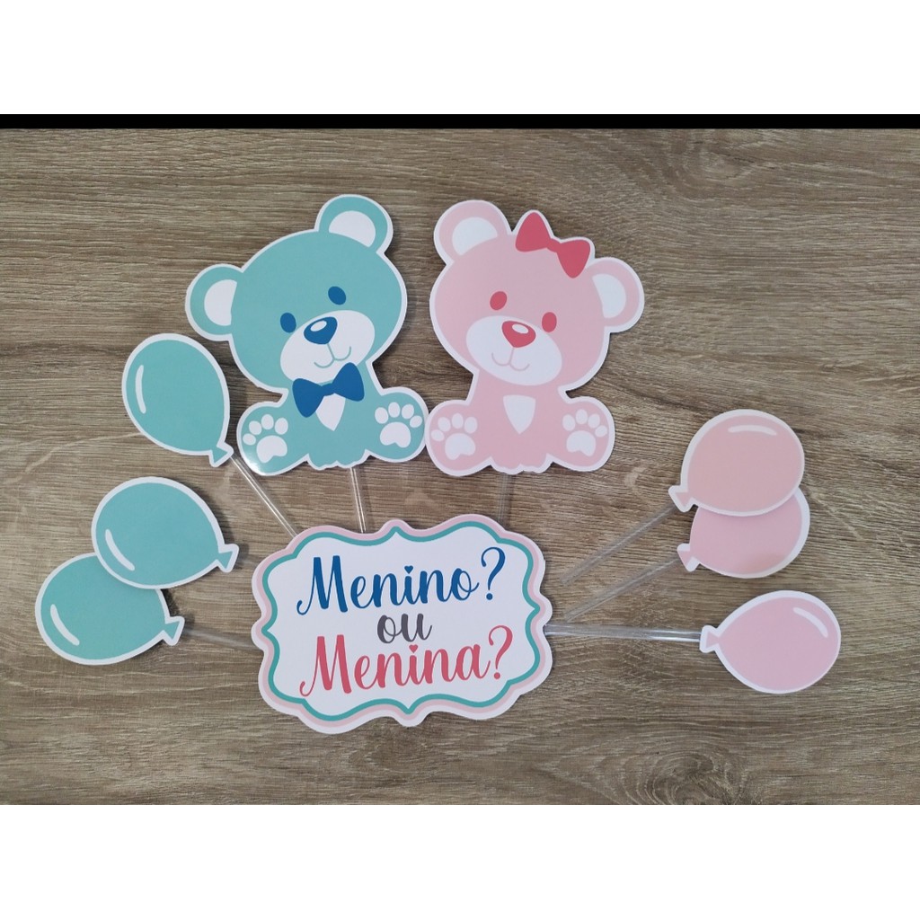 Decoração de bolo chá revelação com ursinhos para menino e menina
