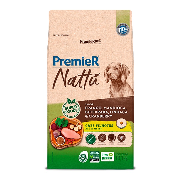 Ração Premier Nattu para Cães Filhotes Sabor Mandioca - 10,1Kg