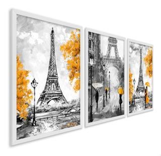Quadros decorativos 3 peças torre eiffel paris alta qualidade em Oferta na Shopee