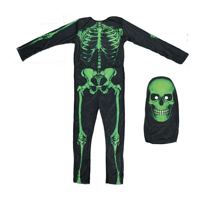 Fantasia de Esqueleto Infantil Longo Verde Neon Com Gorro em Oferta na Shopee