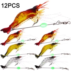Sougyilang 12 Peças Isca Luminosa De Pesca Camarão 9cm 6g Com Gancho Giratório Contas De Silicone Artificial