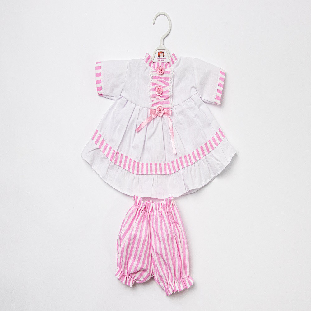 Roupa para boneca camisola rosa e branco cantinho da boneca