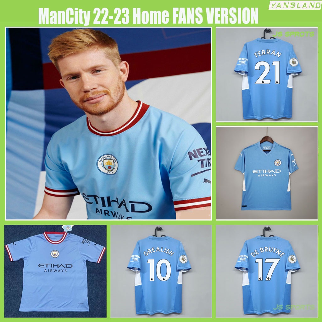 22/23 Manchester City jersey/ManCity Manga Curta E Longa Kit DE Bruyne Grealish Sterling Com EPL & UCL Patch