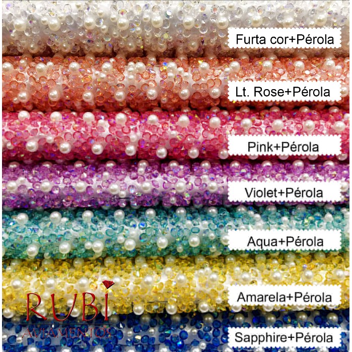 Manta de Strass com Pérola 22 Tiras de 1 cm Termocolante - Customizacao de Tiaras Lacos Chinelos