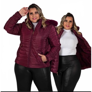 Jaqueta impermeável de nylon forrada plus size feminina
