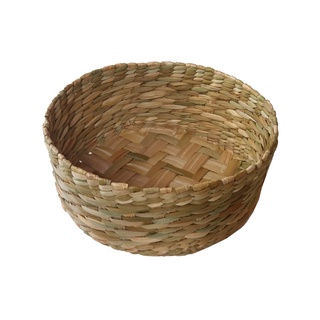 Cesto Cachepot Organizador Cozinha Fruteira Baixa De Palha Taboa Redondo 25x25x10