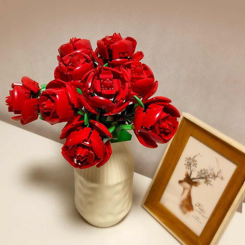 Bloco De Flores Rosa Compatível Com Lego Decoração De Sala Presente De Dia Dos Namorados