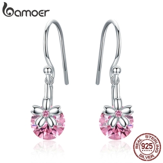 Bamoer Romântico 925 Sterling Silver Sakura Flor Rosa Cubic Zircon Brincos Mulheres Jóias De Casamento Do Sexo Feminino BSE039