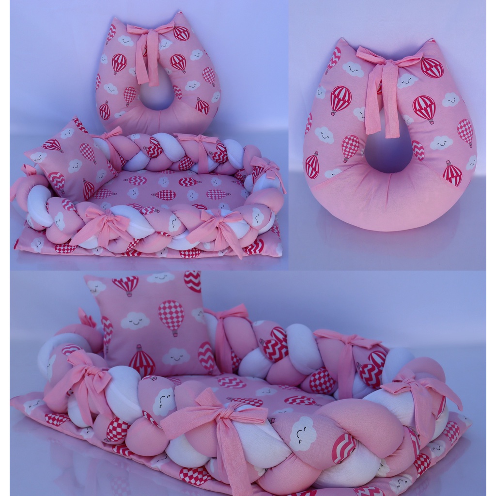 Ninho de Bebê Redutor de Berço Trança Balão Rosa 100% Algodão ...
