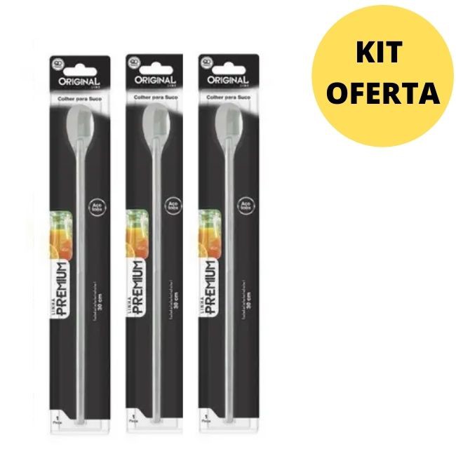 KIT 3 Colher Bailarina Em Inox Para Suco Refresco Long Drink Coquetel 30 Cm