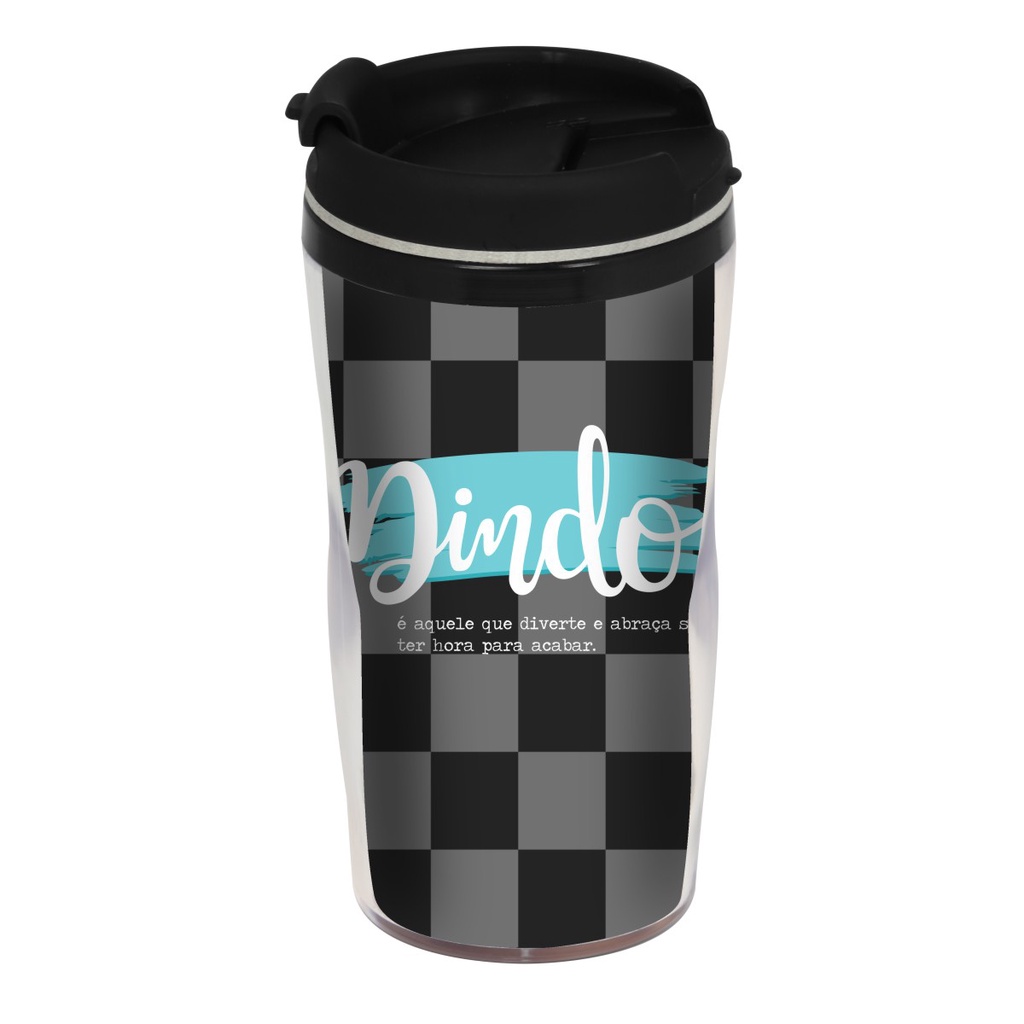 Mini Copo Isotérmico Bebida Quente e Fria Dia a Dia 200ML Com Tampa Preto - Dindo