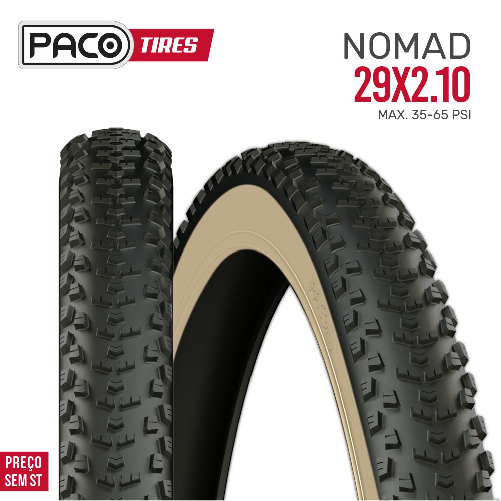 Pneu Bike Mtb Bicicleta Aro 29 Paco Nomad com faixa bege 29 x 2.10 Unidade em Oferta na Shopee
