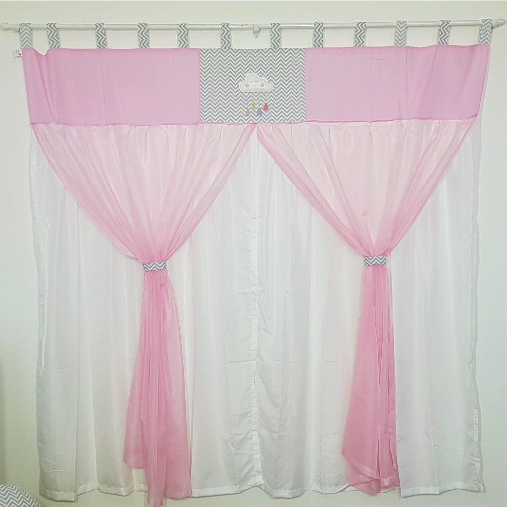 Cortina Com Bandô Quarto Bebê Nuvem Cinza Chevron 200mx170m