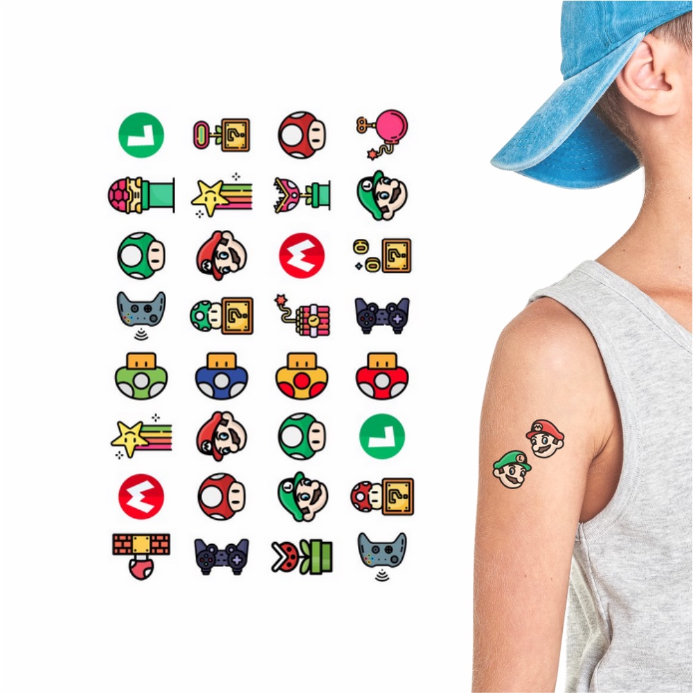 160 Tatuagem Infantil Temporária Mario | Kit Festa 32-062 em Oferta na Shopee