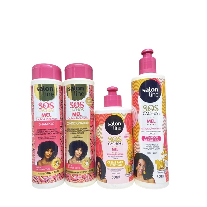 Kit Completo Salon Line Sos Cachos Mel Oleo De Coco Restauracao Intensa Shampoo Condicionador Creme Para Pentear Ativador De Cachos Antifrizz Shopee Brasil