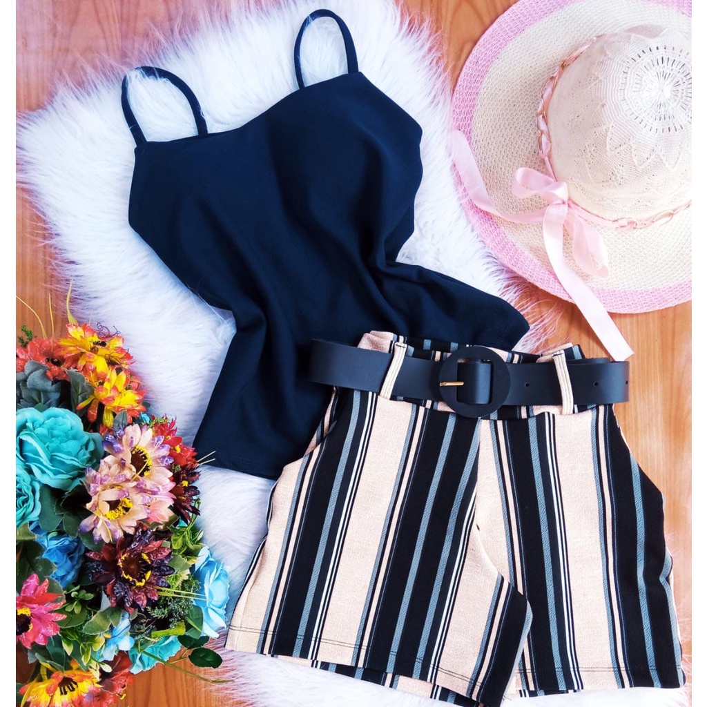 Conjuntinho feminino Short +Cinto + Blusa com Bojo C52