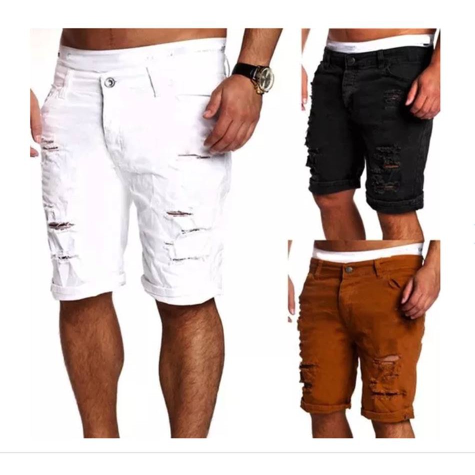 Kit 3 Bermudas Jeans Slin Destroyed Rasgada 6 Cores Para Escolher.