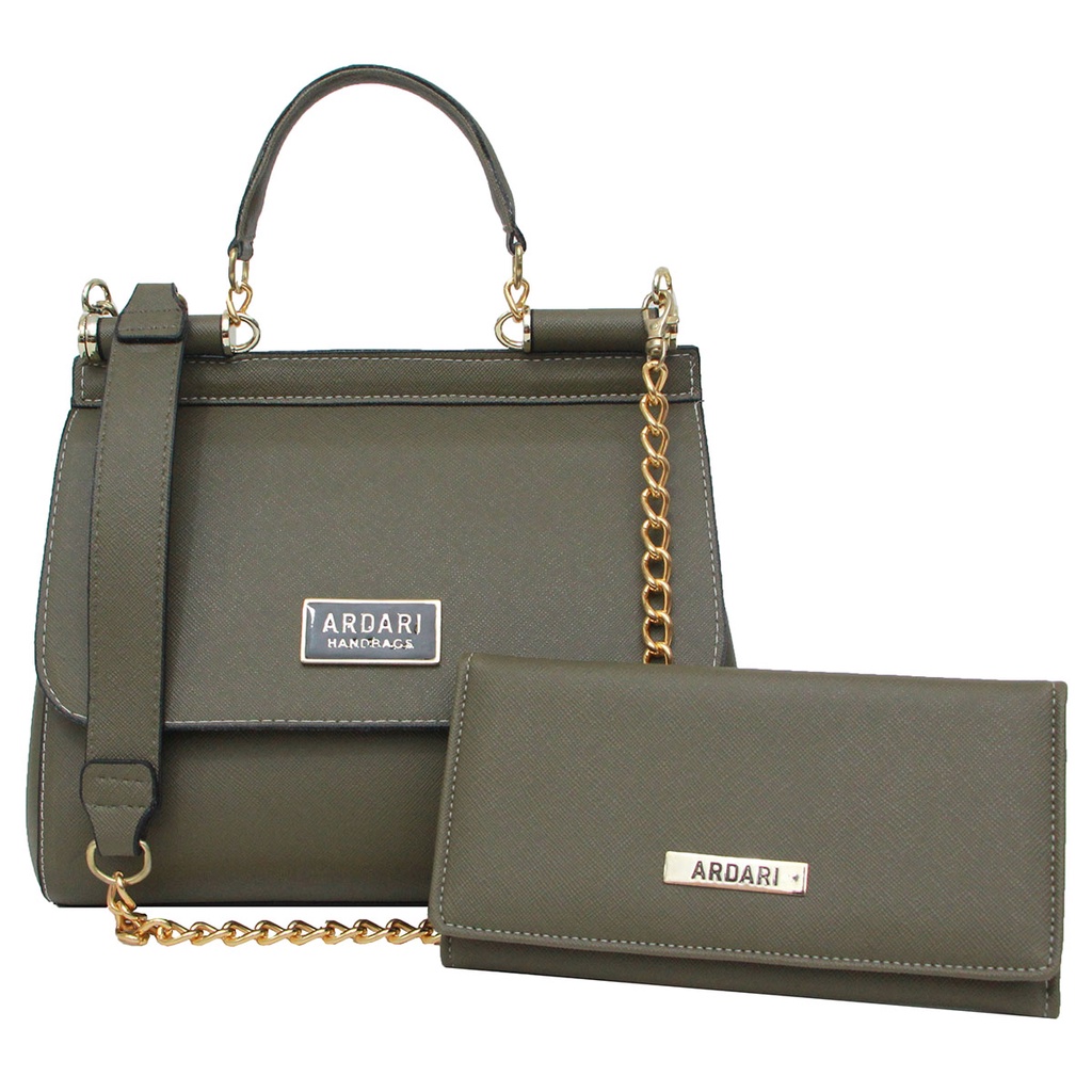 Bolsa de mão feminina com alça de corrente transversal + carteira porta documento promoção Ardari