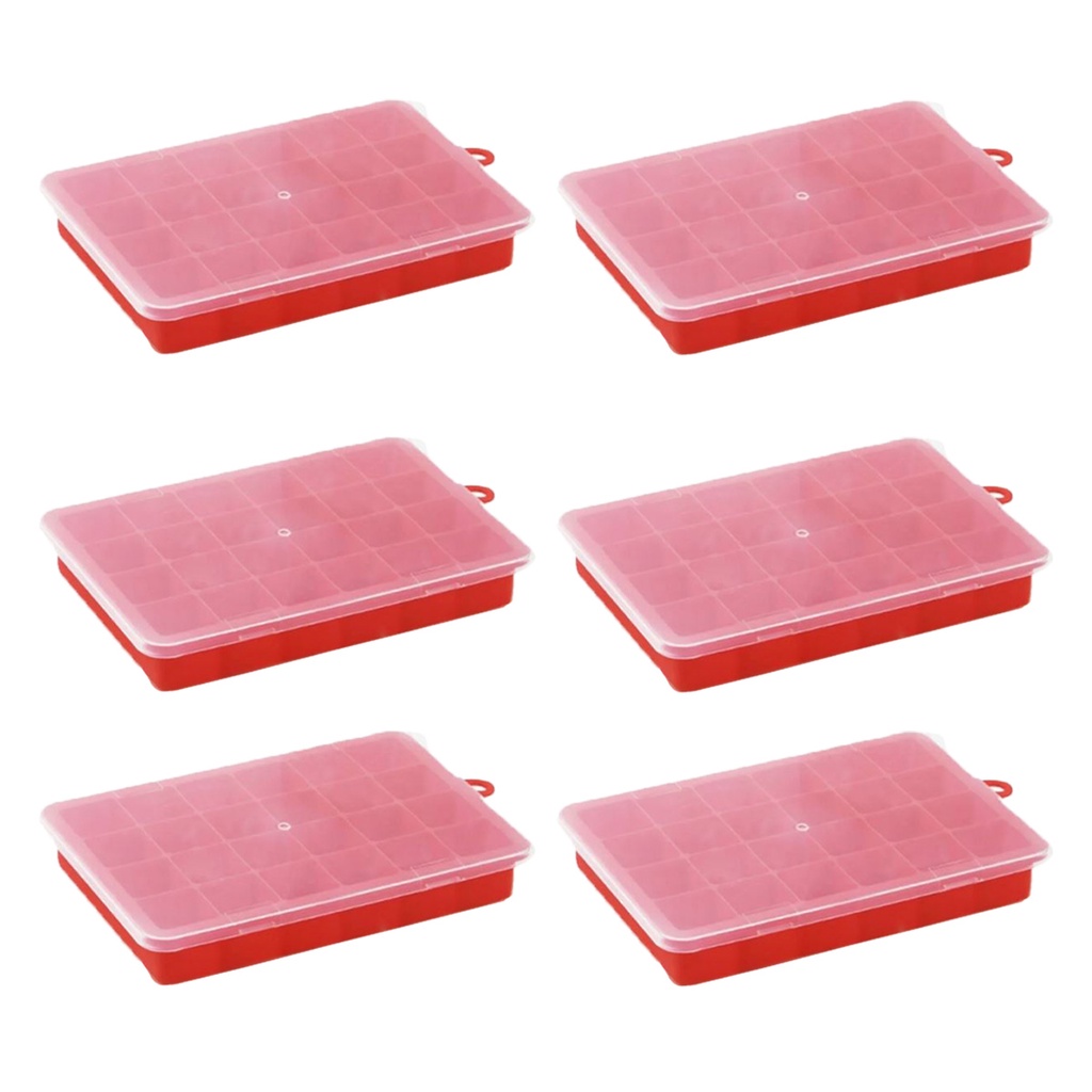 Kit 6 Formas De Gelo De Silicone 24 Cubos Com Tampa 20cm