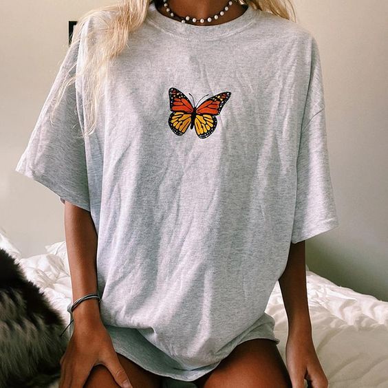 Camiseta Feminina Borboleta Azul Tumblr Moda Shein Butterfly Blusão
