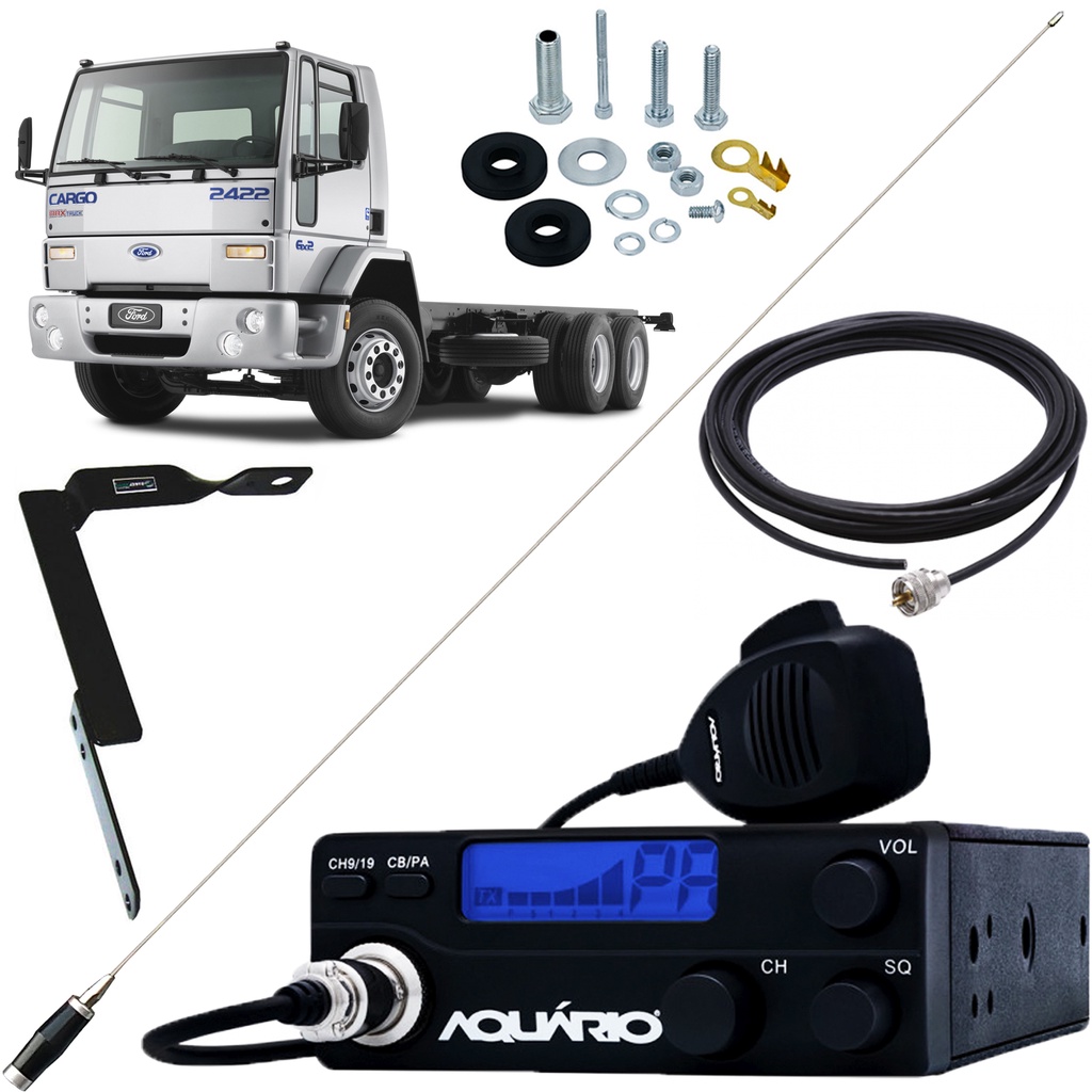 Rádio Móvel Px 40 Canais RP-40 Antena Mini Maria Mole Inox 1,40 metros Cabo 5,5 metros Ford Cargo Parafusos Anti-Furto