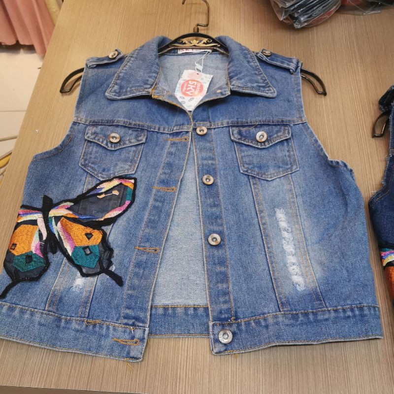 Colete Jeans Feminino Despojado Fashion Verão borboleta