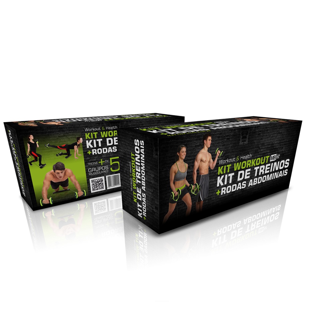 Kit para exercícios com elástico + roda abdominal MBFIT